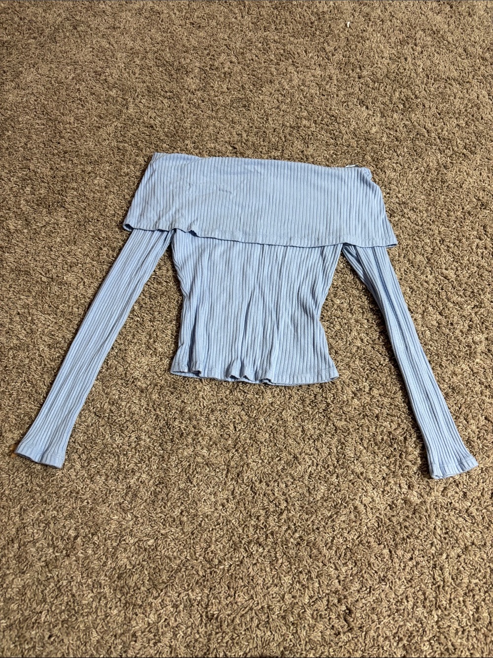 Urban Outfitters Light Blue Off-Shoulder Ribbed Crop Top
